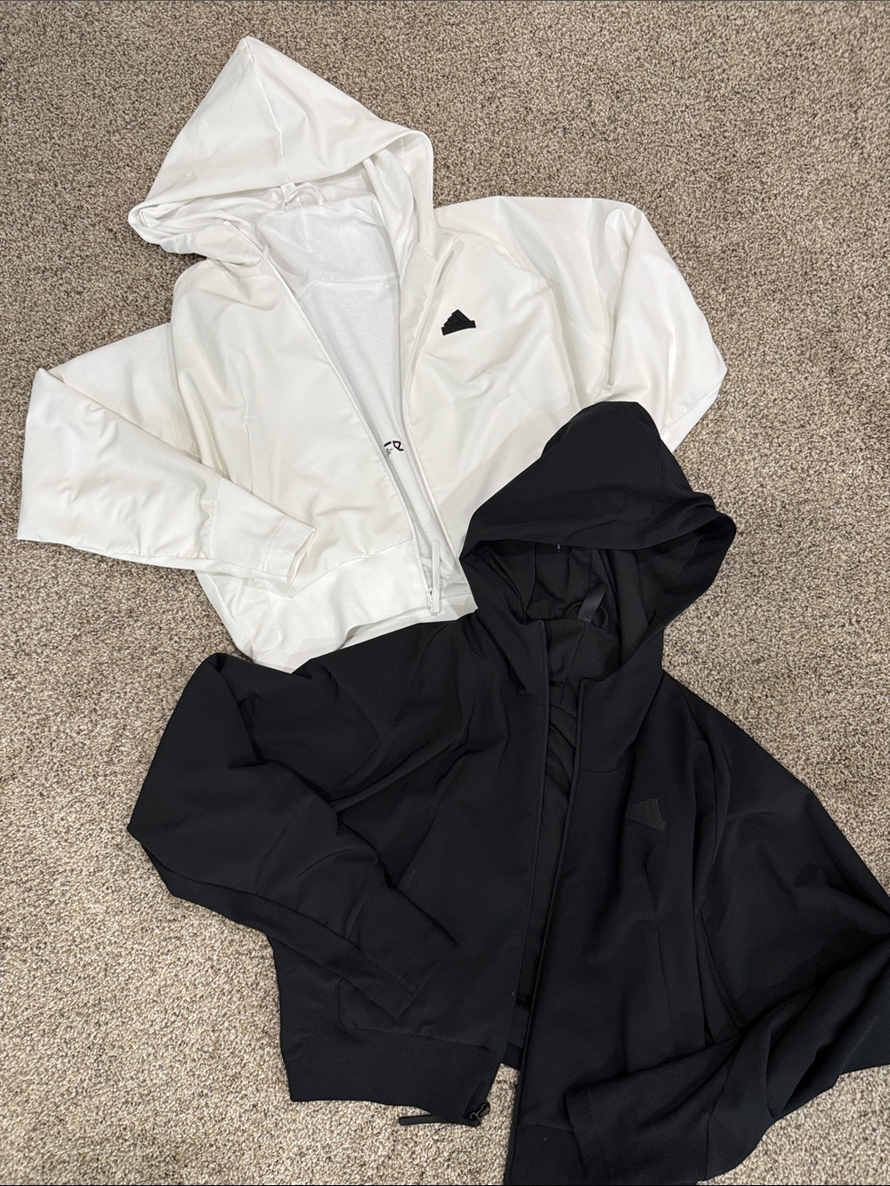 adidas White and Black Zip Hoodie Jacket Duo